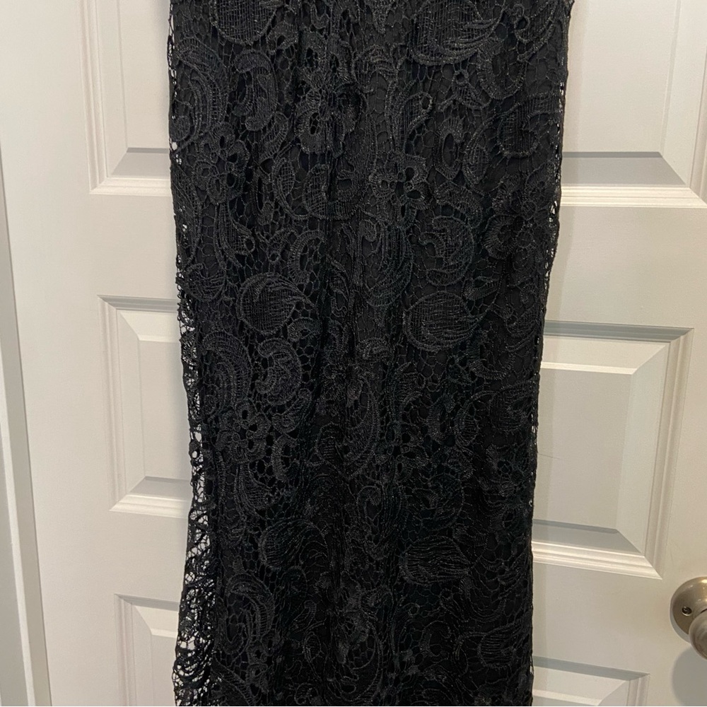 MANIJU Elegant Black Lace Maxi Evening Dress Cutout Open Back Size S - Picture 7 of 14